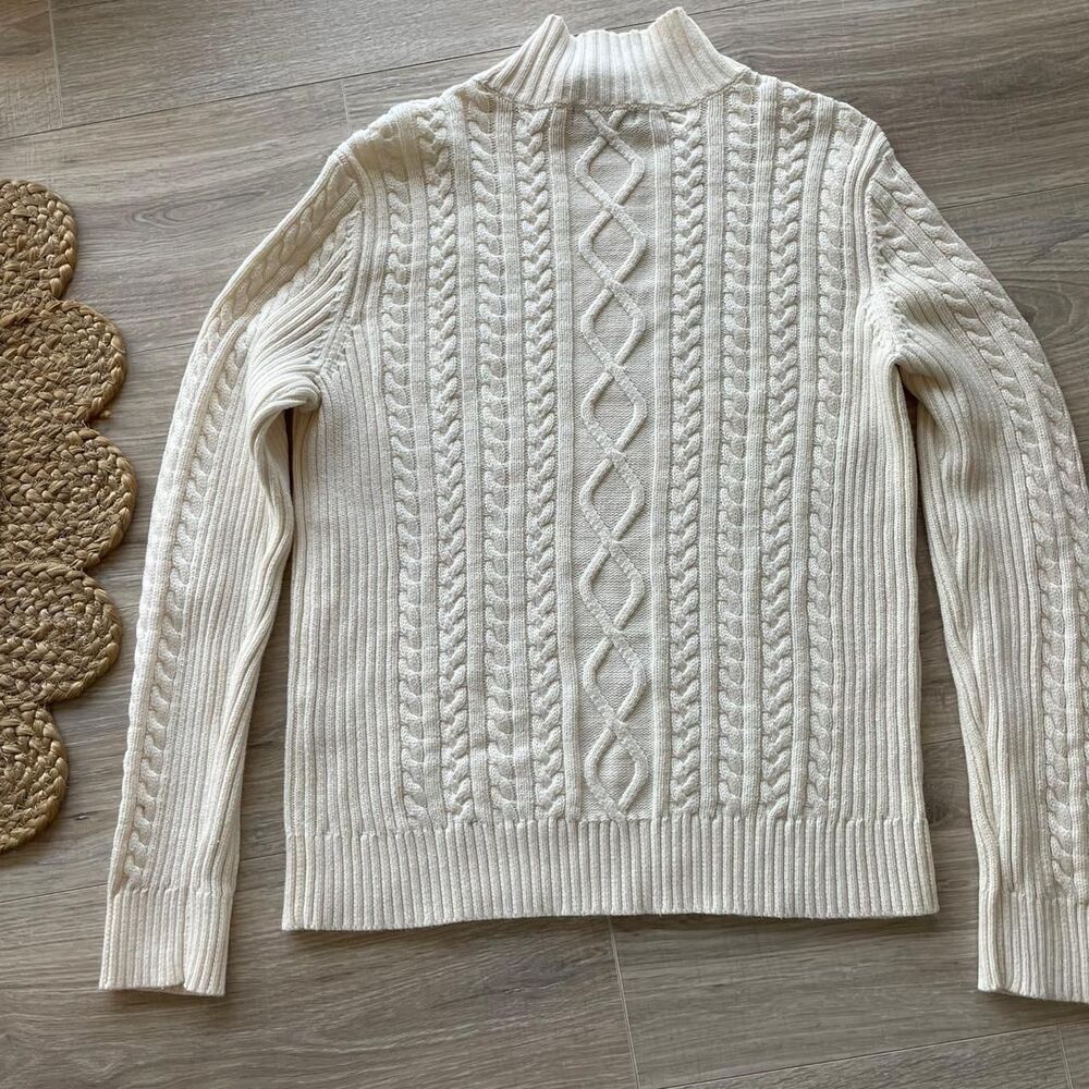 Chaps Vintage Women's Medium Cream Cable Knit Turtleneck Sweater Cozy Capsule